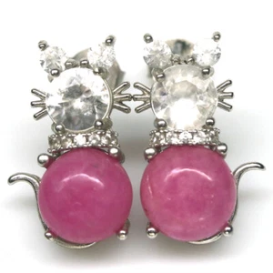 Pendientes De Rubí Rosa Y Circonita Blanca De 8 Mm En Plata 925 Y Oro Blanco - Imagen 1 de 4