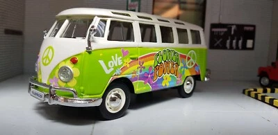 VW T1 Camper Green Samba Hippie Van Split Screen 1:25 1:24 Scale Diecast Model - Image 1 of 4