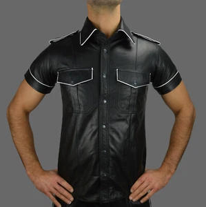 AWANSTAR Neu Lederhemd mit weißen Biesen, Nappa leder Hemd,chemise en cuir Jacke - Picture 1 of 2