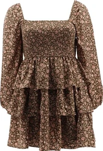 Blu Pepper Smocked Bodice Tiered Dress Olive Multi L NEW (381) - Picture 1 of 1