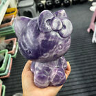 4.73Lb Natural Lepidolite Quartz Cartoon Cat Crystal Carved Healing Reiki Decor