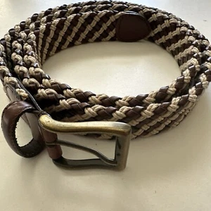 Roundtree & Yorke Braided Belt Brown Beige Leather Men's Size 40/100 - Picture 1 of 5