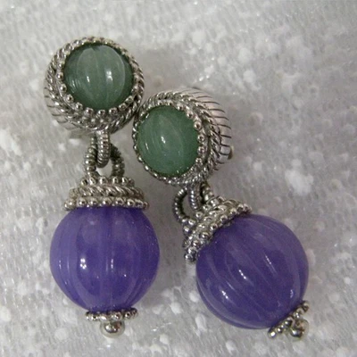 Pendientes Judith Ripka Plata de Ley Tallada Lavanda y Cuentas de Melón Jade Verde Foto 1 de 4