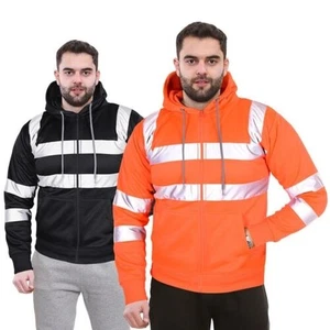 A2Z High Visibility Safety Zip Up Hoodie Workwear For Men's Small to 4XL - Picture 1 of 16