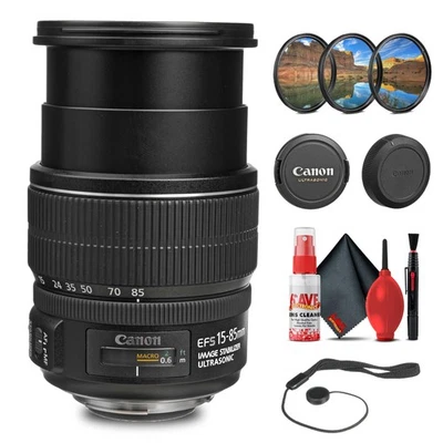 Canon EF-S 15-85mm f/3.5-5.6 IS USM Lens with Filter Kit + Cleaning Kit + More - Image 1 of 4