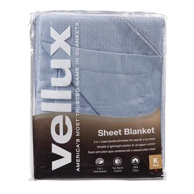 Vellux 100% Cotton 2-in-1 King Sheet Blanket, Blue 108" x 90" - Image 1 of 4
