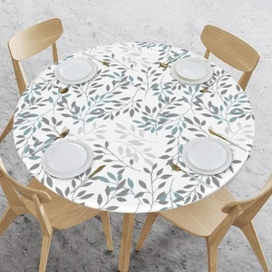 Elastic Edged Round Leaf Fitted Table Cloth Cover, Home Decorative Tablecloth... - Picture 1 of 5