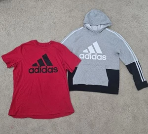 Boy's Adidas Hoodie Sweatshirt Gray Pullback Long Sleeve Size XL 18-20 + TShirt  - Picture 1 of 5