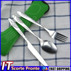 Set di 3 posate in acciaio inox, coltello da bistecca, forchetta, cucchiaio, con - Imagen 1 de 6