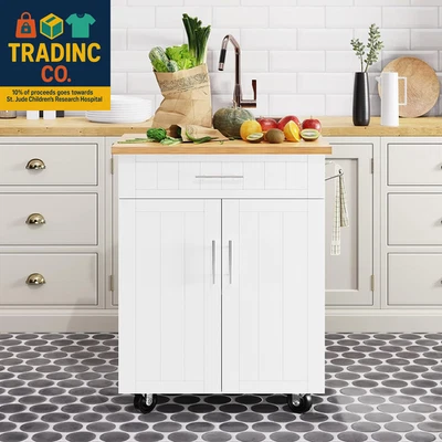 Kitchen Island Cart with Storage,Rolling Side Table on Wheels with Large Worktop - Image 1 of 4