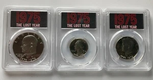 1976 S (1975) THE LOST YEAR-3 Coin Set 25c, 50c, $1 - PCGS PR69 DEEP CAMEO - Picture 1 of 7