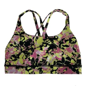 Lululemon Energy Bra Longline Sz 4 XS Inflect Floral Highlight Yellow Black Pink - Picture 1 of 10