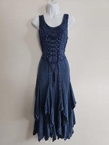 Vintage Y2K Dress Womens Large Fairycore Handkerchief Hem Corset Whimsigoth Blue - Picture 1 of 7
