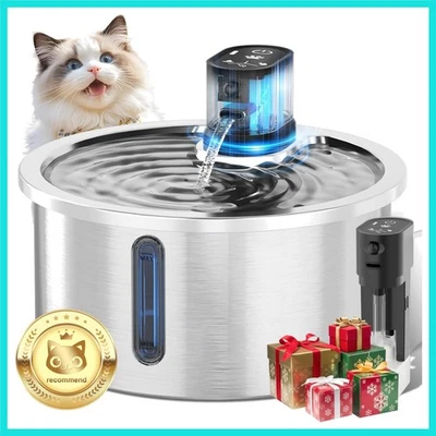 Fuente de agua inalámbrica para gatos de acero inoxidable dispensador automático de agua para mascotas 400... Foto 1 de 4