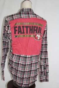 49ers Flannel San Francisco Shirt Button Down NFL Red/Gray Size S Upcycled - Picture 1 of 6