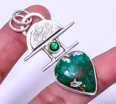 Кулон из стерлингового серебра 925 пробы с купритом хризоколлой, изумрудом (имитация) 2,34 дюйма P7701 - Изображение 1 из 4