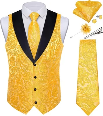 Conjunto de 7 PIEZAS Chaleco de cachemira formal para hombre Chaleco de jacquard de seda para boda fiesta Foto 1 de 4