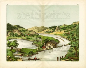 1886 TEMPSKY CHROMOLITHOGRAPH typical lake landscape in 19th century Germany - Picture 1 of 2