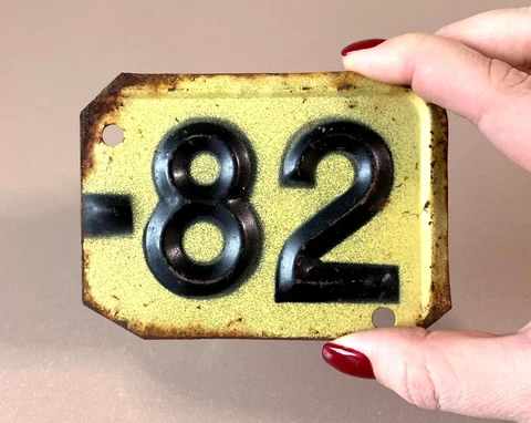 Soviet Car License Plate House Number - Reclaimed/Repurposed Street No. 82 USSR Cover