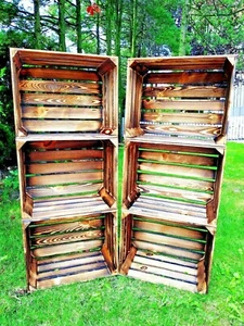 6 x NEUE GEFLAMMTE HOLZKISTEN OBSTKISTEN WEINKISTEN APFELKISTEN REGAL TISCH - Bild 1 von 12