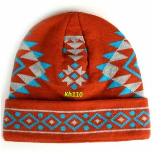 Southwest Native American Indian Navajo Print Knit Beanie Ski Hat- Burnt Orange - Picture 1 of 4