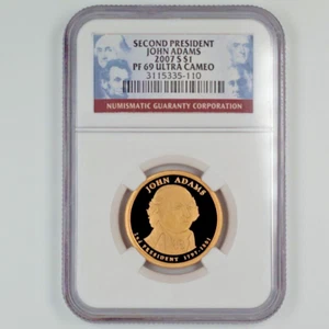 2007 S John Adams Presidential Dollar NGC Proof 69 Ultra Cameo $1 US Coin 110 - Picture 1 of 2