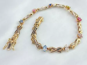 14k Yellow Gold & Multi-Color Gem Stone Tennis Bracelet: 8.67g / 7.25" / 2 tcw - Picture 1 of 14