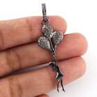 925 Sterling Silver Pave Diamond Girl Flying Balloons Charm Pendant Fine Jewelry