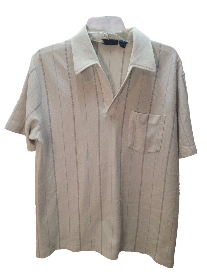 Polo de Colección Robert Bruce Para Hombres XL Marfil Rayas Manga Corta Bolsillo Foto 1 de 4