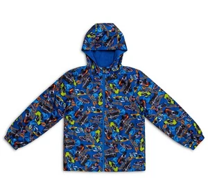 Hot Wheels Boys Raincoat | Blue Waterproof Fleece Lined Rain Jacket with Hood - Picture 1 of 7