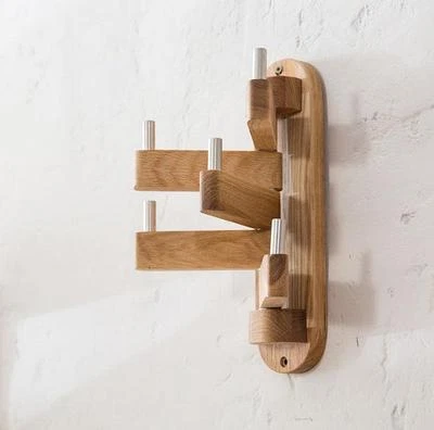 Rotatable Wood Oak  Coat Rack Hanger Stand Clothes Hook Modern Wall Mounted - Image 1 of 4