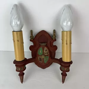 Aplique de pared vintage doble vela eléctrico hierro fundido metal castillo medieval, LEER - Imagen 1 de 24