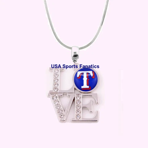 MLB  - Texas Rangers Team Love Necklace With Rhinestones On A 925 Snake Chain Cover