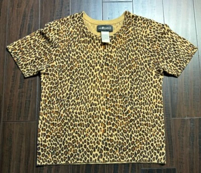 Sag Harbor Sweater Womens PM Petite M Short Sleeve Cheetah Animal Print Vintage - Image 1 of 4