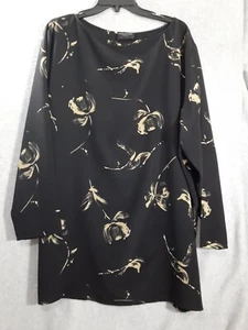 HALSTON Lifestyle Round Neck Top Black Beige Floral 3/4 Sleeve Size Plus - Picture 1 of 12