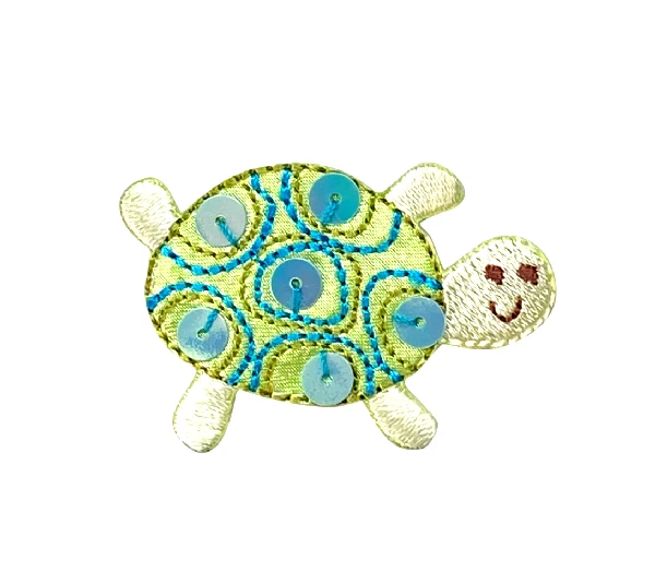 IRON ON PATCH APPLIQUE Childrens Light Green Sequin Turtle  1 3/4" x 1 1/4" - Image 1 of 1