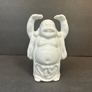 Porcelain Buddha Small Statue Figure 4.25” White Laughing - Picture 1 of 10