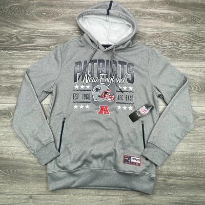 New England Patriots Sudadera con Capucha Para Hombres Pequeña Gris Bolsillos con Cremallera Forrada de Vellón NFL Nueva Foto 1 de 4
