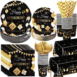 Funnymoom 452 Pcs Happy Retirement Party Decorations Men Black Gold Retiremen... - Picture 1 of 6