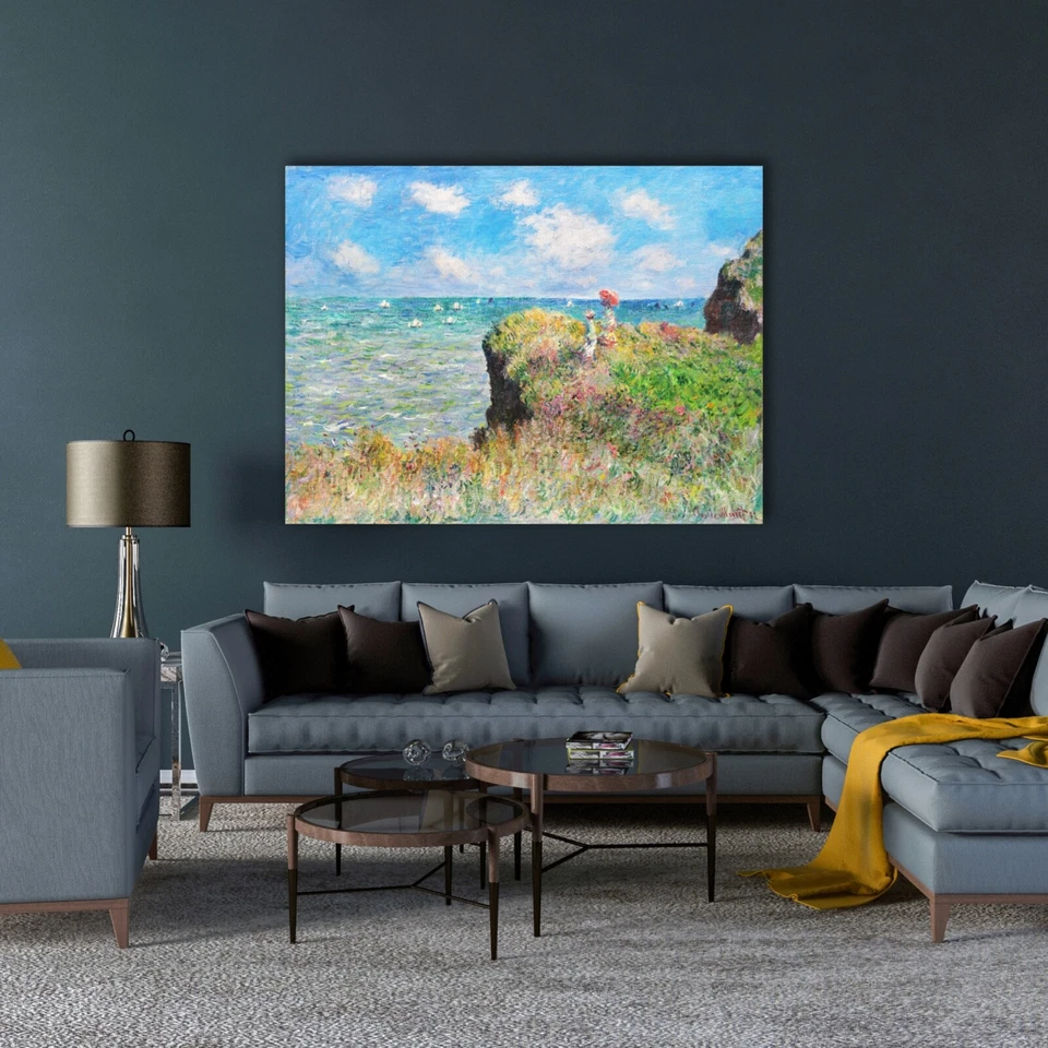 The Cliff Walk, Pourville - Claude Monet Canvas Wall Art, The Cliff Walk Poster. - Image 1 of 4
