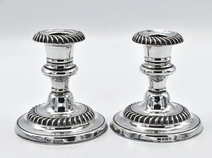 Pair Antique Solid Silver Candlesticks Edwardian 1904 Heavy - Picture 1 of 9
