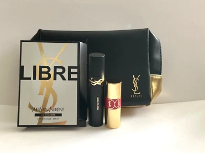 Yves Saint Laurent Beaute YSL black & gold Makeup cosmetics Bag With Makeup Set - Image 1 of 4