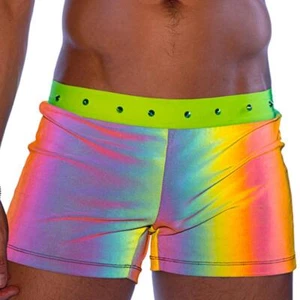 Pantalones Cortos Reflectantes Tachonados Cintura Elástica Multicolor Arco Iris Rave Dance 6536 - Imagen 1 de 8