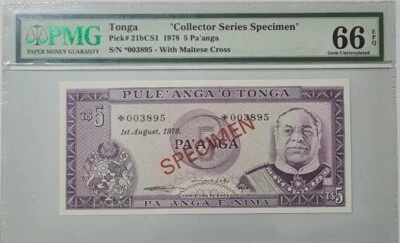 1978 TONGA 5 Pa'anga "SPECIMEN" PMG66 EPQ GEM UNC【P-21bCS1】 - Image 1 of 4