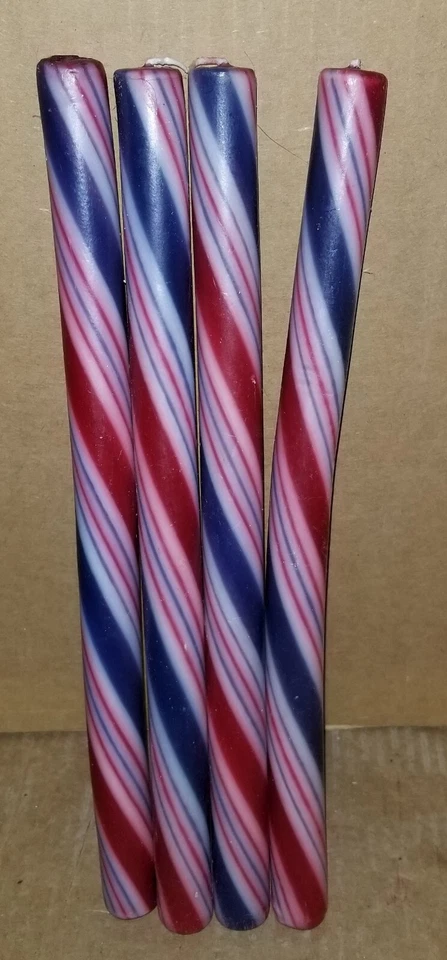 July 4th Patriotic Red, White & Blue Candles Set of 4 12" Long  1 is Warped - Image 1 of 1