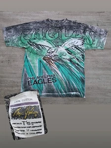 Vintage 90s Philadelphia Eagles AOP T-Shirt Gr. M Magic Johnson T's NFL RARE - Bild 1 von 9