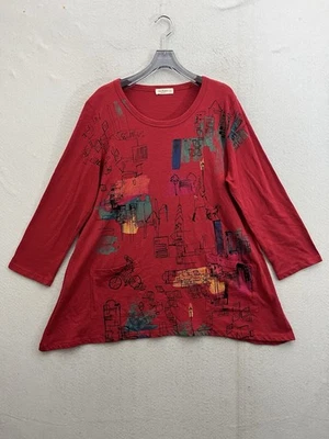 Женский топ Jess and Jane большой красный город абстрактный сделано в США с плавными карманами - Изображение 1 из 4