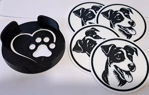 Dog Coaster Set with Paw Holder, Pet Lovers Gift, Home Decor, Choice of Breeds - Picture 1 of 35