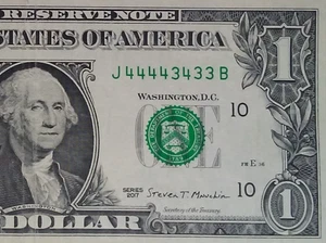 ((BINÄR - 5 OF A KIND)) 1 $ 2017 ((44443433)) AUSGEFALLENE SERIE # ** PAPIERWÄHRUNG - Bild 1 von 3