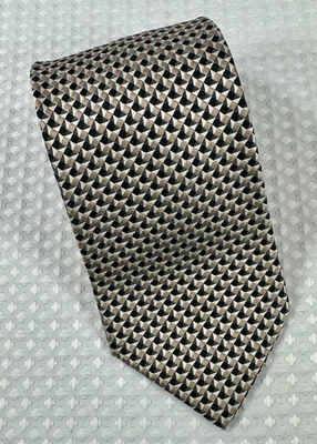 Галстук шелковый Geoffrey Beene геометрический желтовато-коричневый черный узор классический широкий галстук 4 дюйма - Изображение 1 из 3